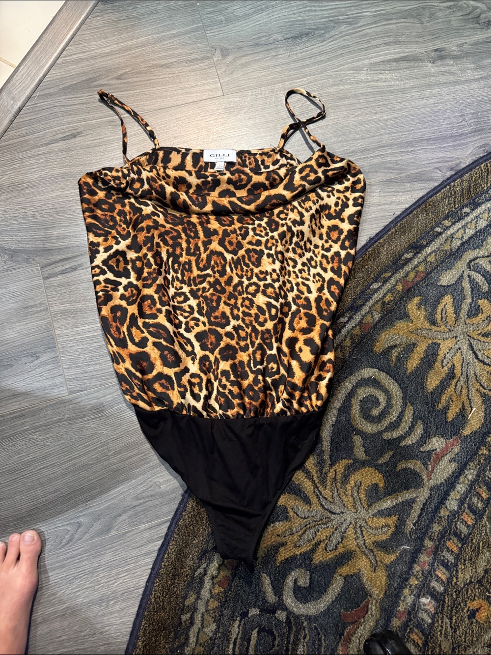 Gilli Leopard Print One-Piece Bodysuit in Brown and Black